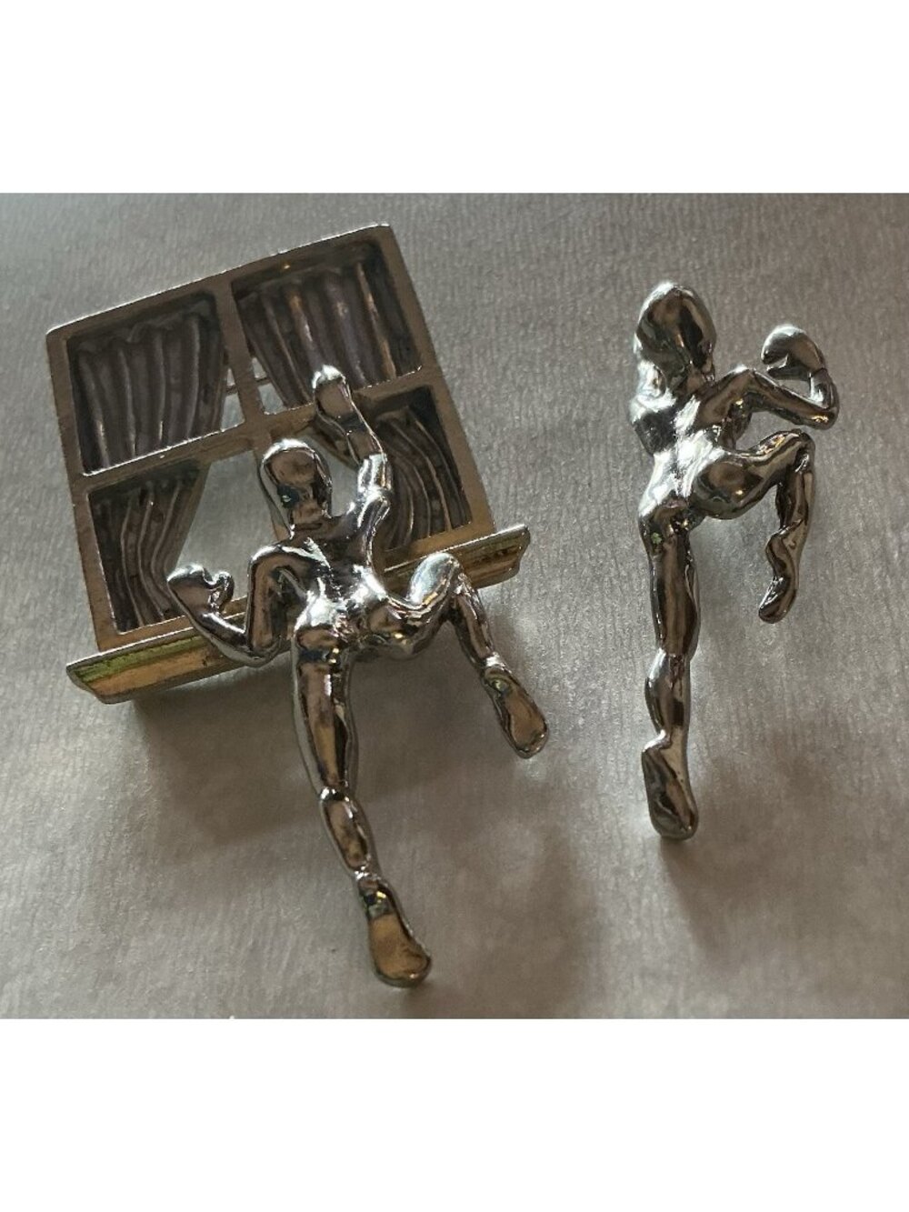 Vintage IRAFA 1980s Modernist Nude Figure Window Peeper Brooch Extra Climber Pin